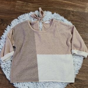 Blu Pepper Women's Color Block Sweater - Tan, Cream, Brown